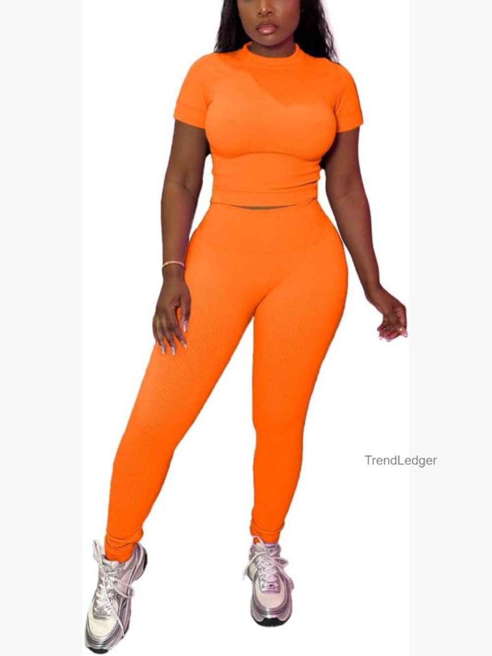 Two Piece Outfits Workout Sets Ribbed Casual Jogging Suits Short Sleeve